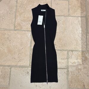 NWT Zara Black Ribbed Midi Dress with Zipper